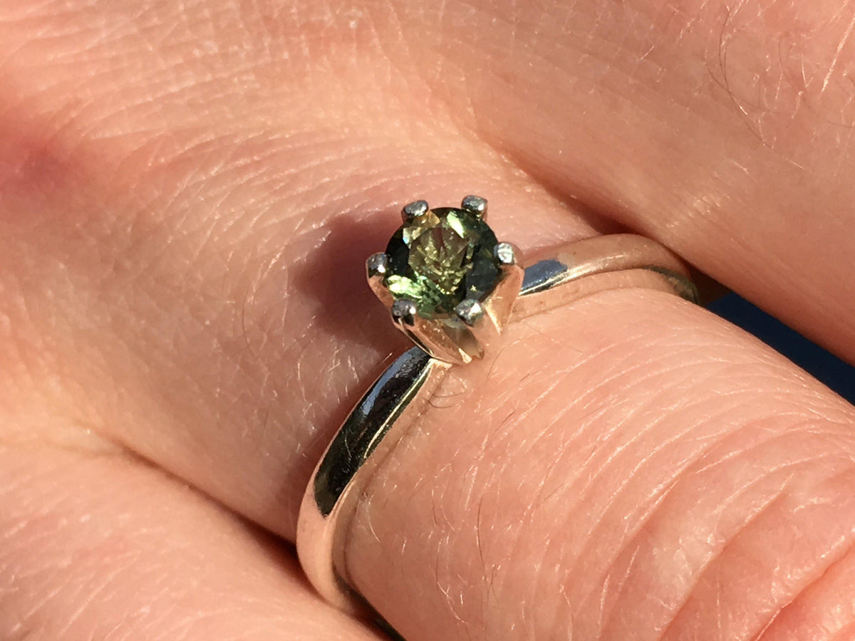 Sterling Silver Faceted Moldavite Engagement Ring 4mm-Moldavite Jewelry