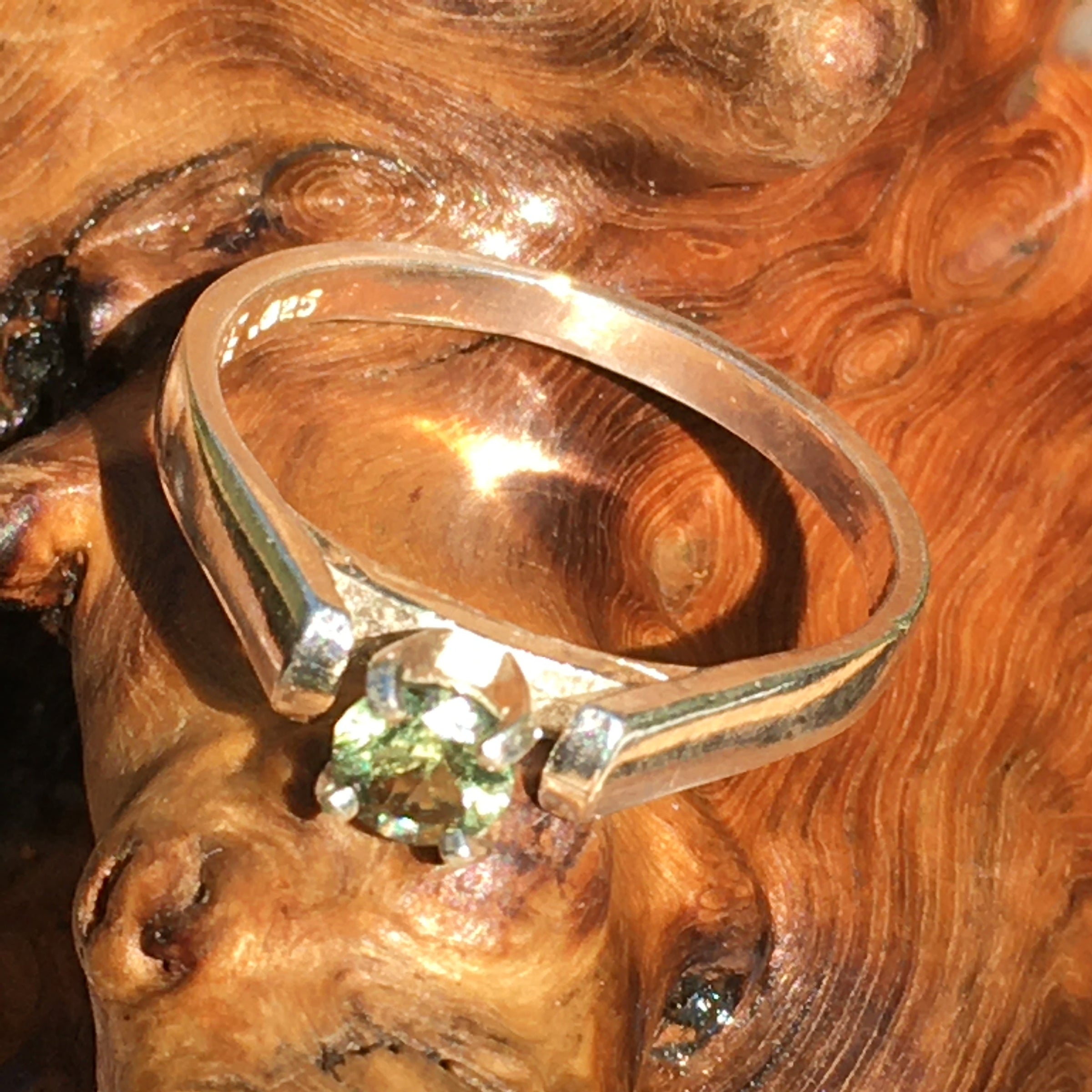 Sterling Silver Faceted Moldavite Engagement Ring 4mm-Moldavite Life