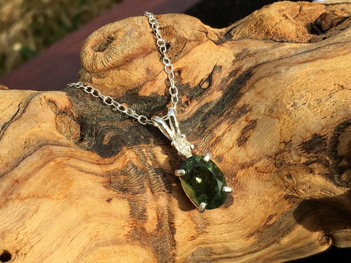 Sterling Silver Herkimer Diamond Moldavite Crystal Pendant-Moldavite Life