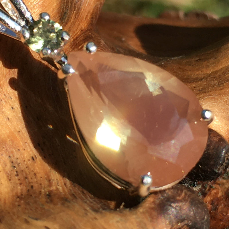 Sterling Silver Sunstone Moldavite Pendant Necklace-Moldavite Life
