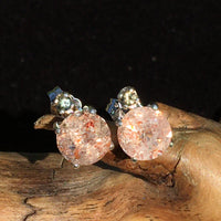 Sunstone and Moldavite Faceted Silver Stud Earrings-Moldavite Life