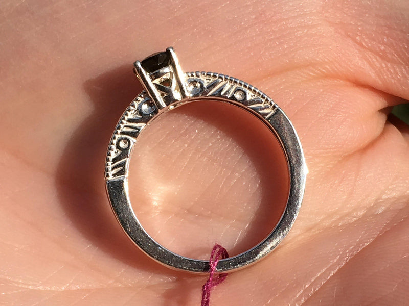 Moldavite faceted Polished Oval Ring Size 8.5